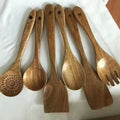 Hot Selling  Natural Teak Wood 6Pcs Kitchen Wooden Cooking Utensils Set With Spatula