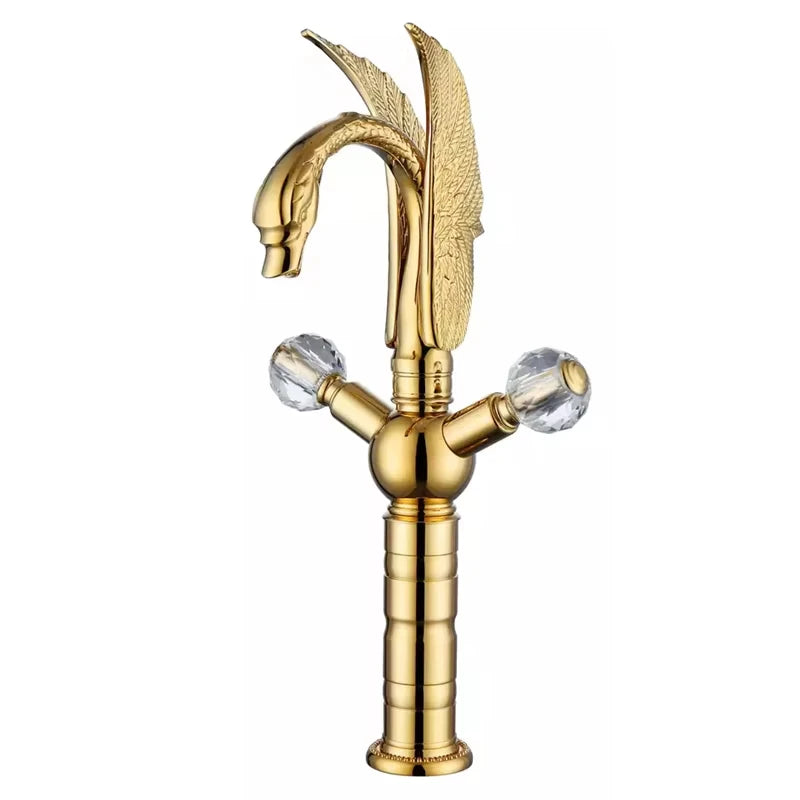 Gold Swan Bathroom Faucet Deck Mount Lavatory Sink Faucet