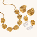 Vintage 18K Gold Plated Spiral Stud Earrings Women Waterproof Stainless Steel Conch Snail Shell Necklace Jewelry Set