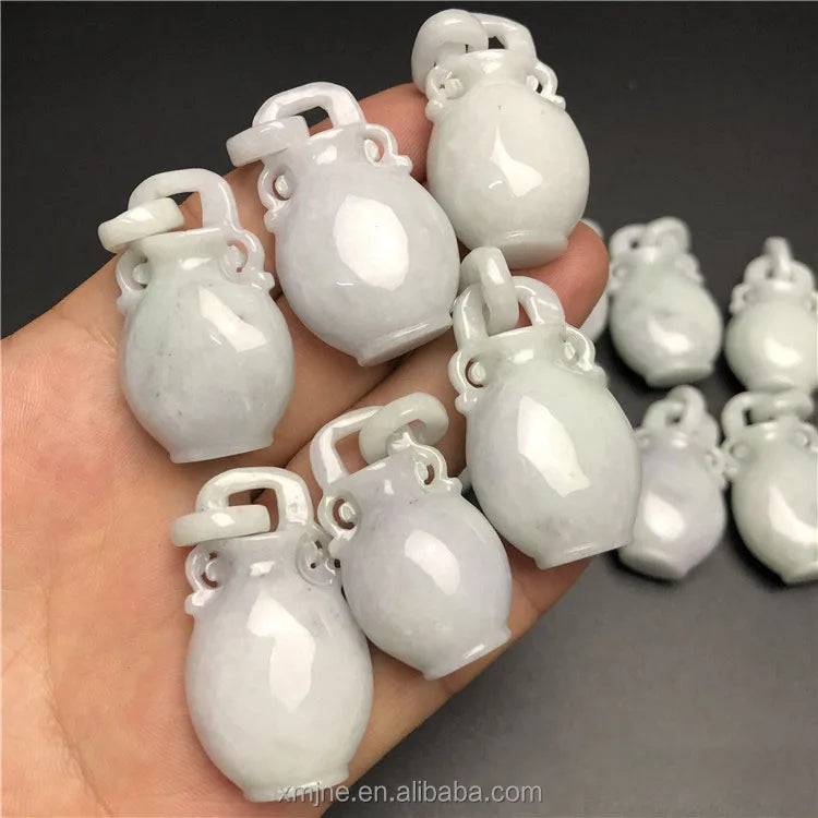 Certified Grade a Myanmar Jadeite  Carved Wishful Ring Vase Jade Pendant Pendant Jade Handicraft Factory Wholesale