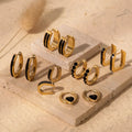Waterproof Non Tarnish Geometric Black Zircon CZ Hoop Earrings 18k Gold PVD Stainless Steel U Shaped Huggie Earrings 316l
