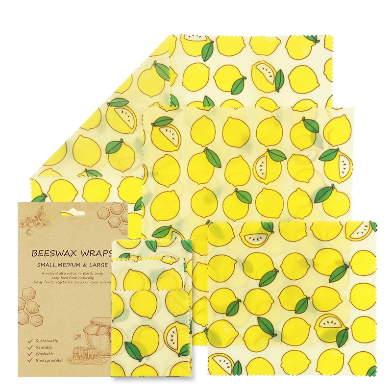 Beeswax Food Wraps Sustainable Biodegradable Natural Cotton Alternative 3-Piece Multifunctional Kitchen Use