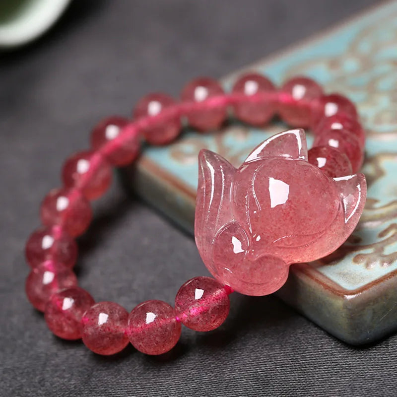 Wholesale Natural Red Strawberry Quartz Round Lucky Style Beaded Bracelet for Women Wedding Gifts