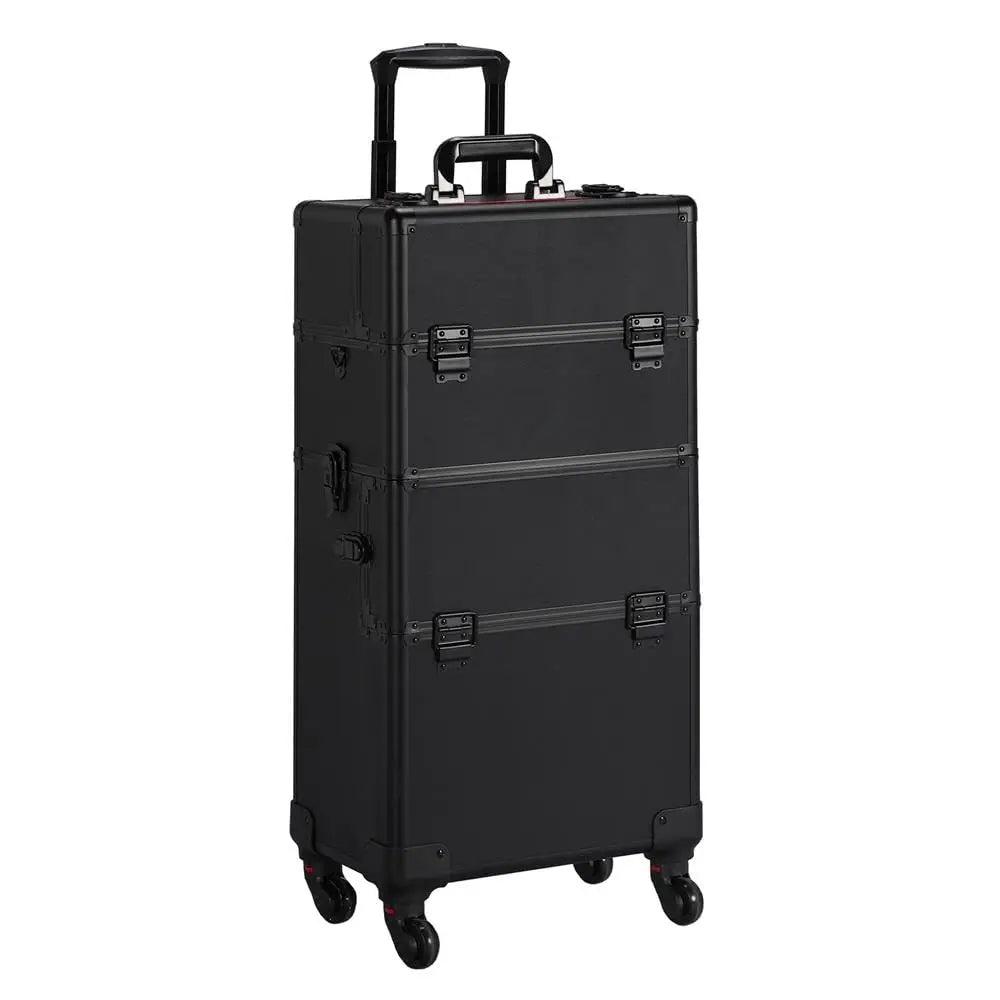 Wholesale Lady Open Aluminum 3-in-1 Professional Makeup Train Case Beauty Trolley Travel Case Black