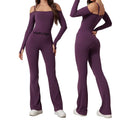 off Shoulder Long Sleeve Yoga Jumpsuit High Elastic Padded Gym Bodysuit Butt Lifting Flare Leggings Yoga Wear