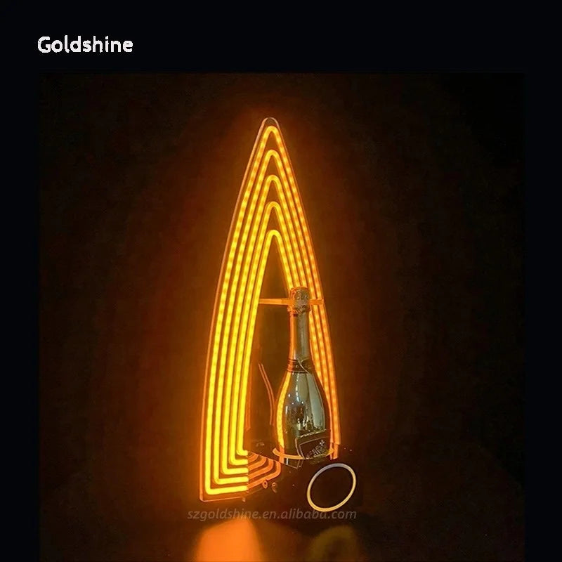Rechargeable Triangle-Shaped Acrylic Wine Stand With LED Display Custom Logo Strong Plastic Bottle Presenter for Parties