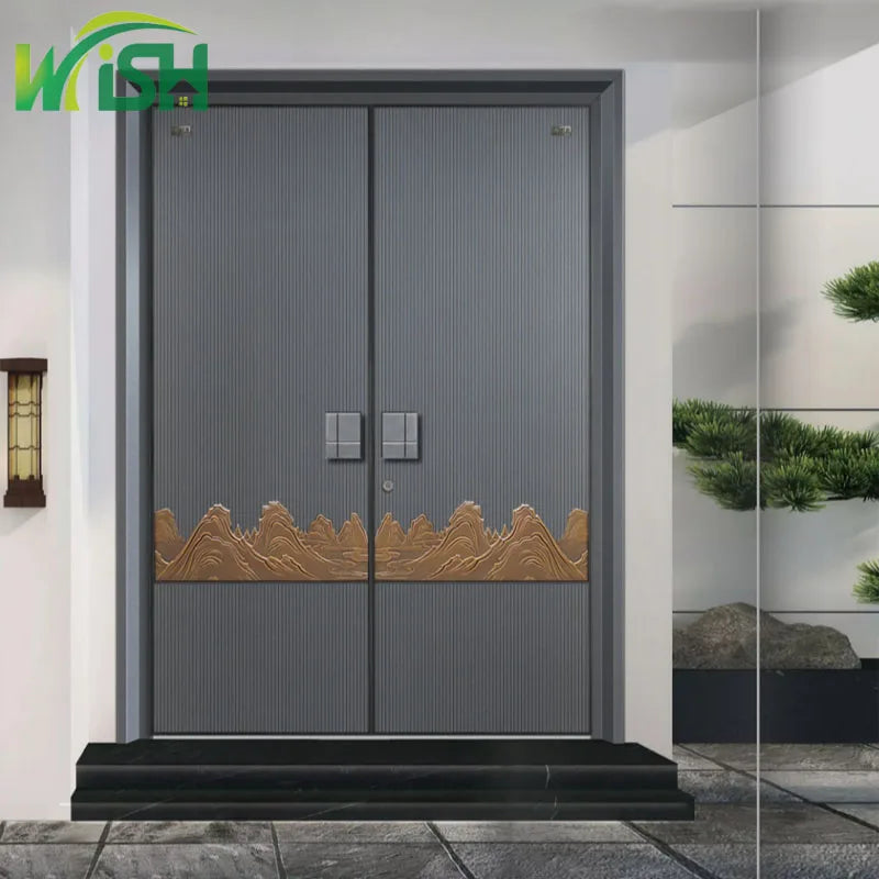Modern Finished Metal Carving Double Security Casted Aluminum Anti-Theft Bulletproof Entrance Front Door for Houses
