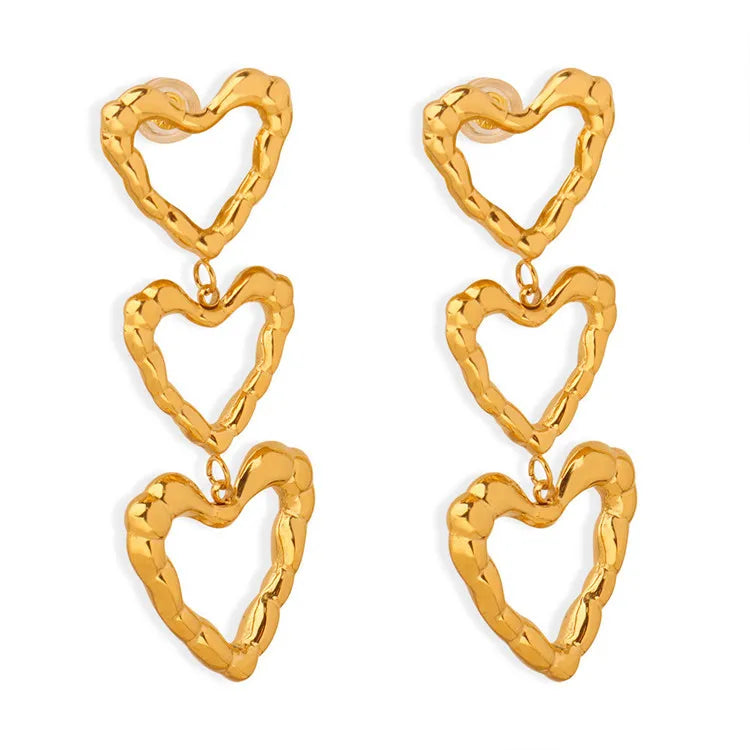 SP Vintage Jewelry 18K Gold Stainless Steel Irregular Hollow Heart Dangle Earrings