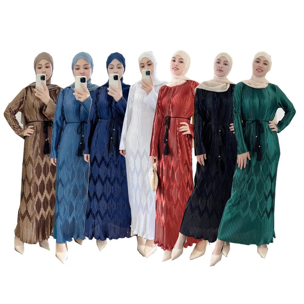 Loriya Abaya Women Muslim Dress Dubai 2022 New Design Pleated Modest Abaya Muslim Long Dress Inner Abaya