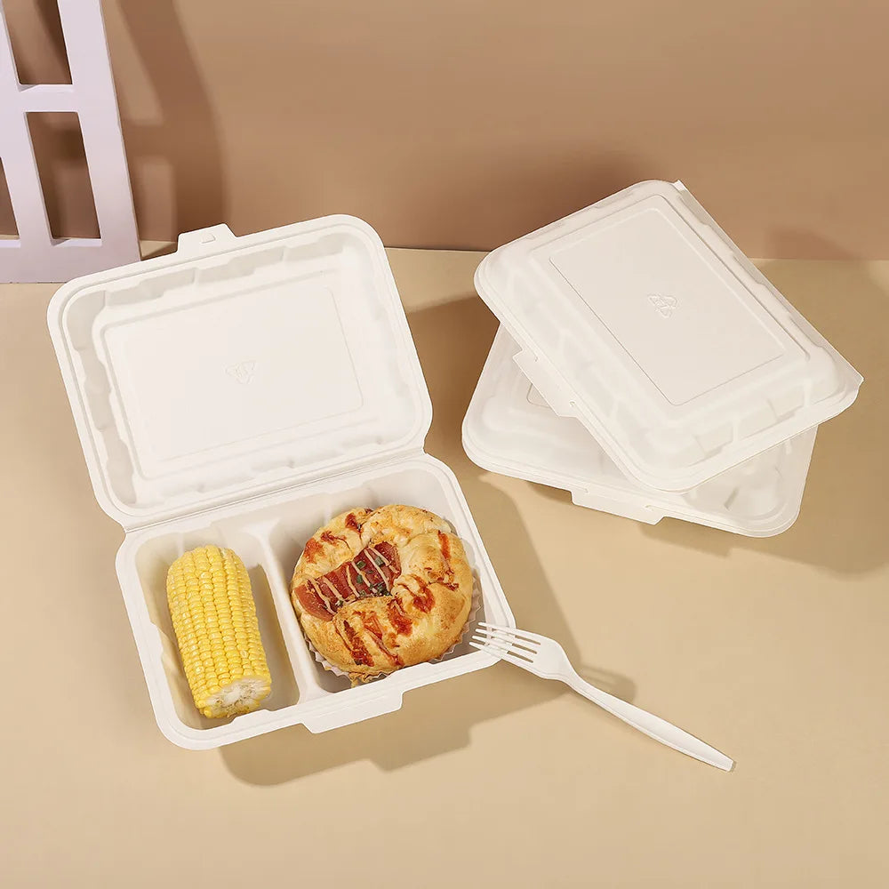 Double Compartment Disposable Lunch Box Degradable Microwave Heating Cornstarch Lunch Box Disposable Freezercontainers Comstarch