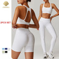 CNSHELL Custom Logo Nylon Ribbed High Elastic Bra Legging Yoga Workout Gym Fitness Sports 2 PCS Set