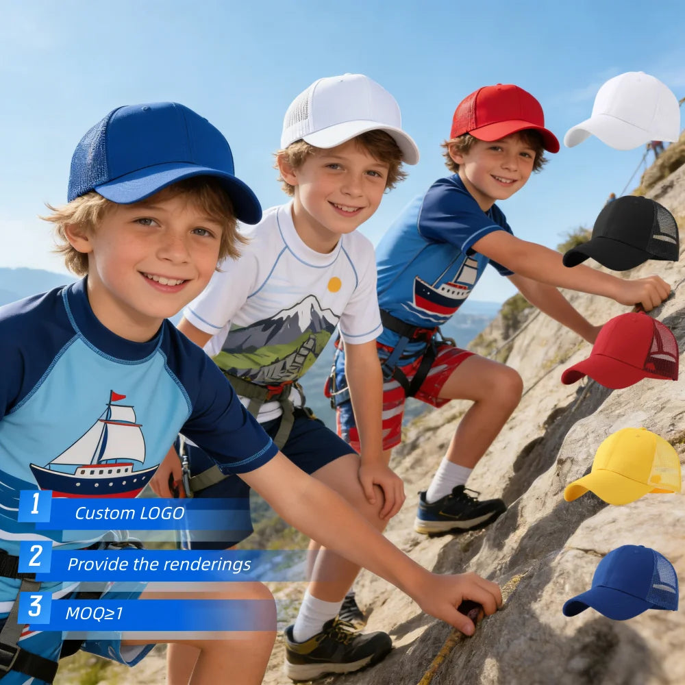 Custom Logo Summer Children Breathable Mesh Adjustable Camping Climbing Fishing Outdoor Sports Baseball Hat