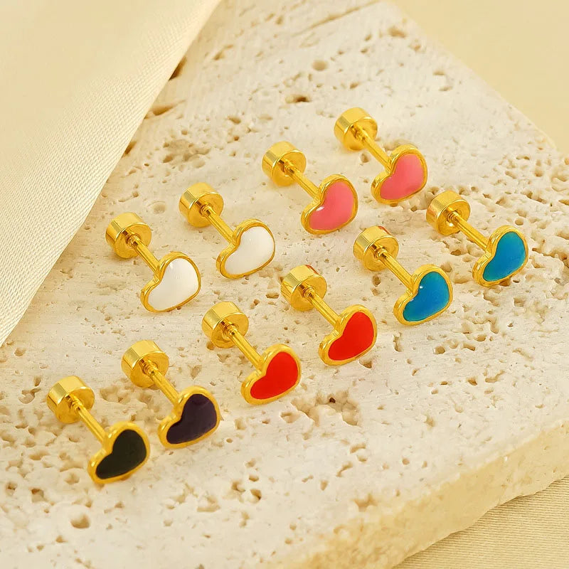 Cute Elegant New Design Stainless Steel 18K Gold Plated Small Drip Oil Heart Stud Earrings for Women Fashion Jewelry