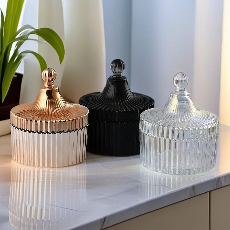 Custom Packaging Luxury Empty Ribbed Geo Cut Eco-Friendly Durable Silk Screen Printed Candy Gift Storage Glass Candle Weddings