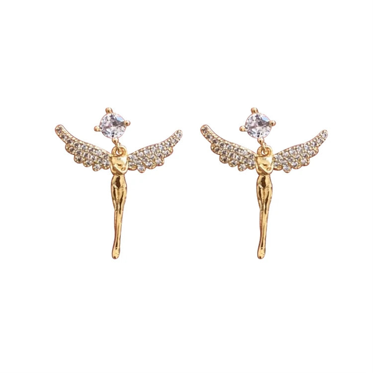 Luxury Women Jewelry Sterling Silver Wings of the Angle Stud Earrings