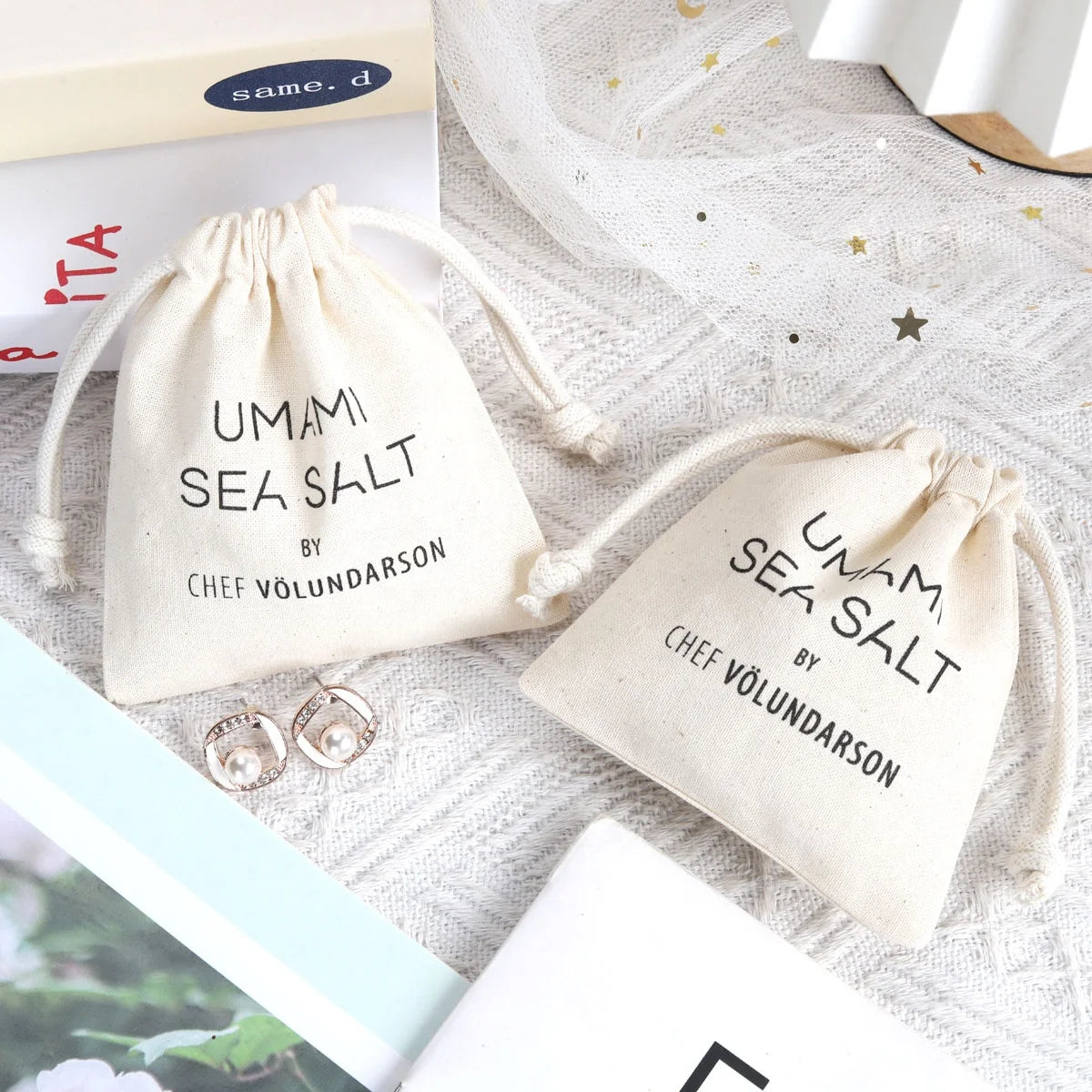 Eco-Friensly Mini Muslin Bag Organic Recyclable Custom  Logo Printed Cotton Drawstring Gift Jewelry Perfume Packaging Dust Bag