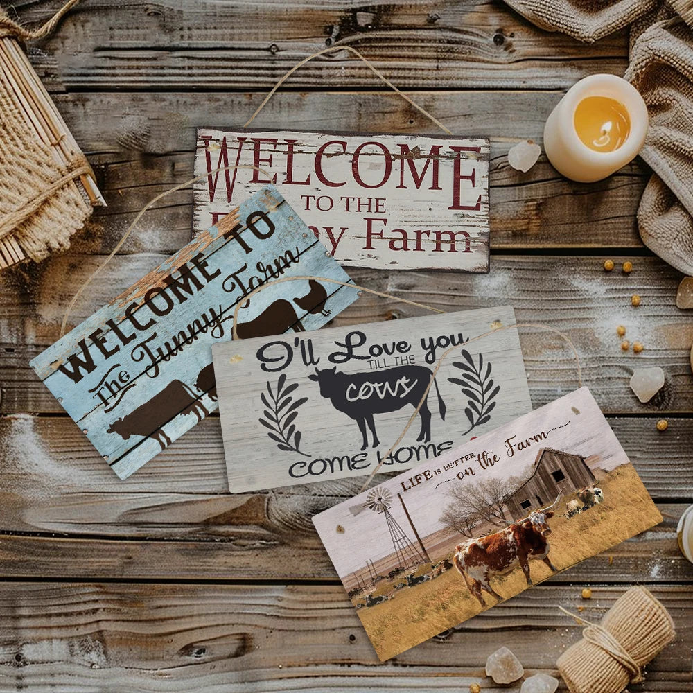 Putuo Decor Cow Rustic Wooden Hanging Wall Plaque Sign Farm Wood Sign Farmhouse Decoration