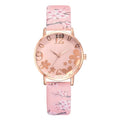 Girl Leather Watches for Women Fashion Embossed Flowers Small Fresh Printed Belt Dial Watch Female Student Quartz Watch Relogio