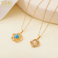 Wholesale 18K Gold Plated Stainless Steel Pendant Necklace Hollow Twist Flower Turquoise Pearl Women Vintage Boho Jewelry Gift