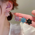 Summer New Super Flash Crystal Zircon Earrings Jewelry Multi-layer Three-dimensional Flower Earrings for Women