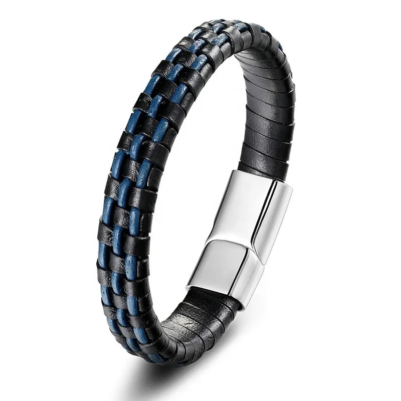 Men's Trendy Personality Stainless Steel Leather Bracelet with Magnetic Buckle New Style Fashion Charm Bracelets