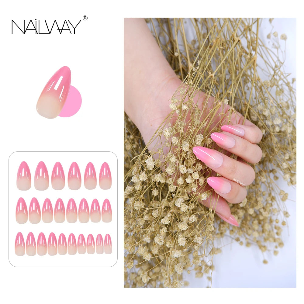 Customized Supplier Special Gradual Change Pink ABS Long Stiletto Press on Nails for Finger Application MegaBDM