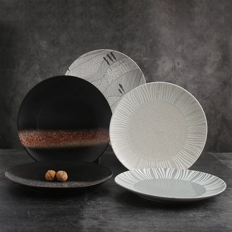 Porcelain Dinner Sets of 4 10 Plate Bowls Used Serving Wedding Dishes for Restaurant Daily Nordic Style Matte Black Brown White