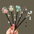 Ancient Handmade Black Wood Hairpin Shaking Hair Sticks Flower Tassel Hairpin Chinese Style Wood Step Shaking Hairpin Chopstick