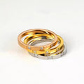 Trendy 2mm Thickness Handmade Three Zircons Gold Plated Ring Stainless Steel Jewelry Set for Women Gifts