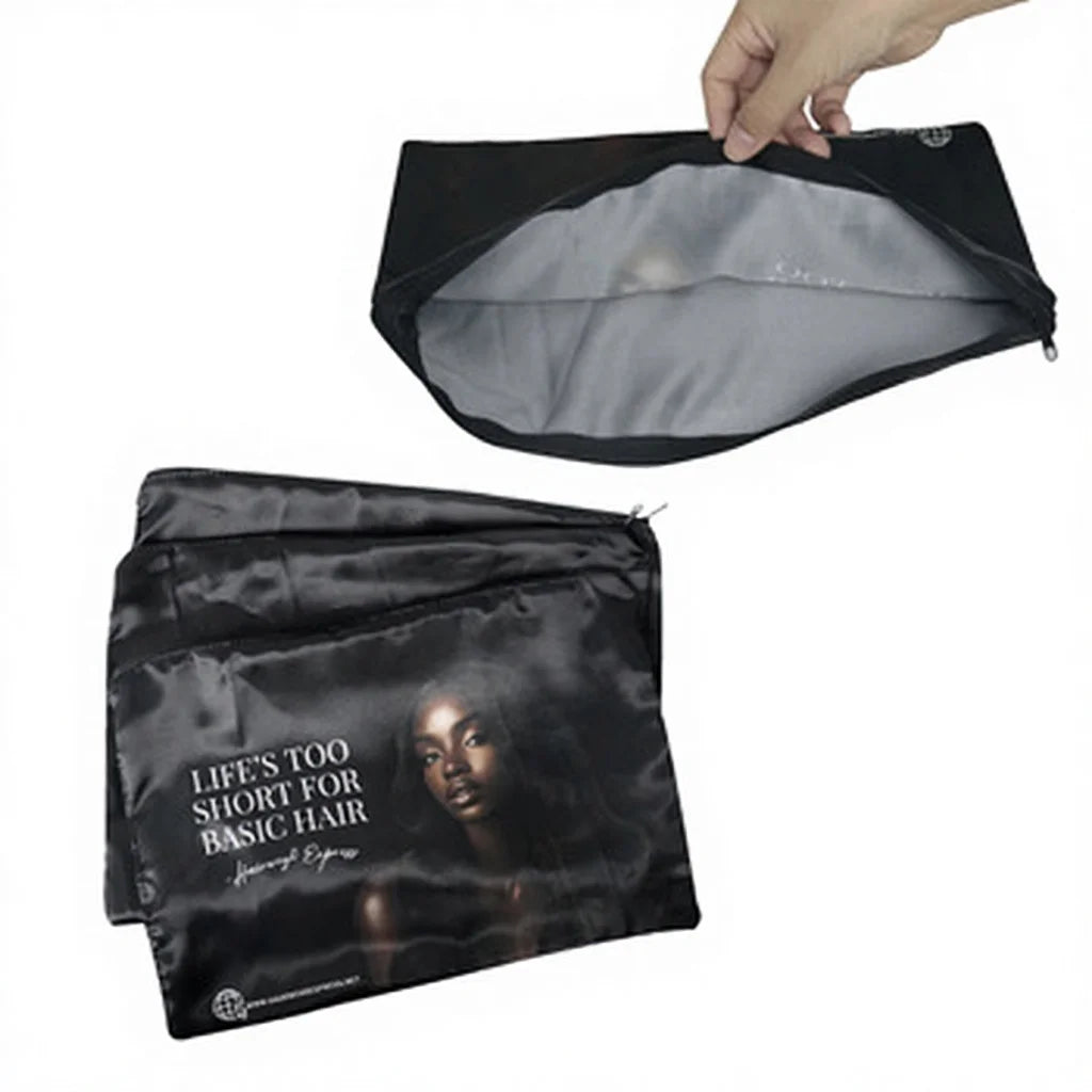 Custom Logo Eyelashes Cosmetic Sunglasses Jewelry Gift Wig Packaging Dust Pouch Zipper Silk Satin Bag for Hair Extensions