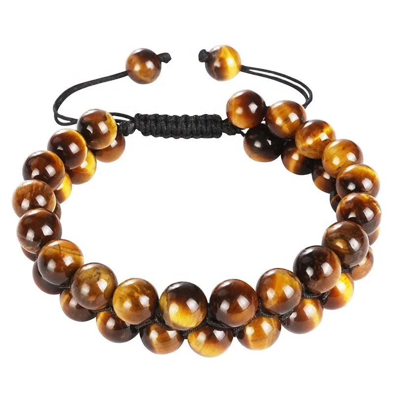 Fashion Adjustable Handmade Woven BraceletDouble Layers Healing Crystal Jewelry8mm Polish Natural Tiger Eye Beads Bracelet