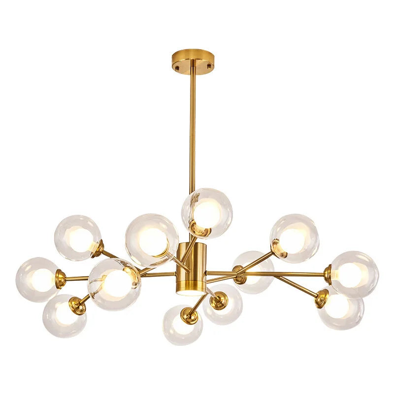 Modern Nordic Suspended Bulb Heads Golden Lamp Glass Chandelier Pendant Light for Home