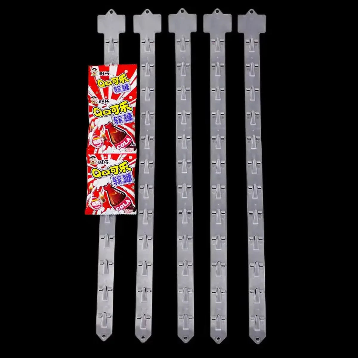 Retail 12 Hooks SupermarchÃ©  Grocery Accroche PVC Snacks Hanger Barra Colgante Display Plastic Hanging Strip with Clip