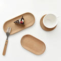 Oval Round Beech Wood Serving Tray for Food Fruit Reusable Wooden Coffee Cake Tray Dish