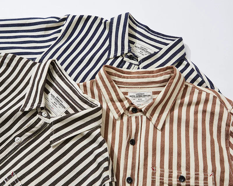 Clothes Men High Quality 100% Cotton  Casual Shirts Canvas Stripe Shirts Men's Long Sleeve Men Fashionmens Shirts High Quality