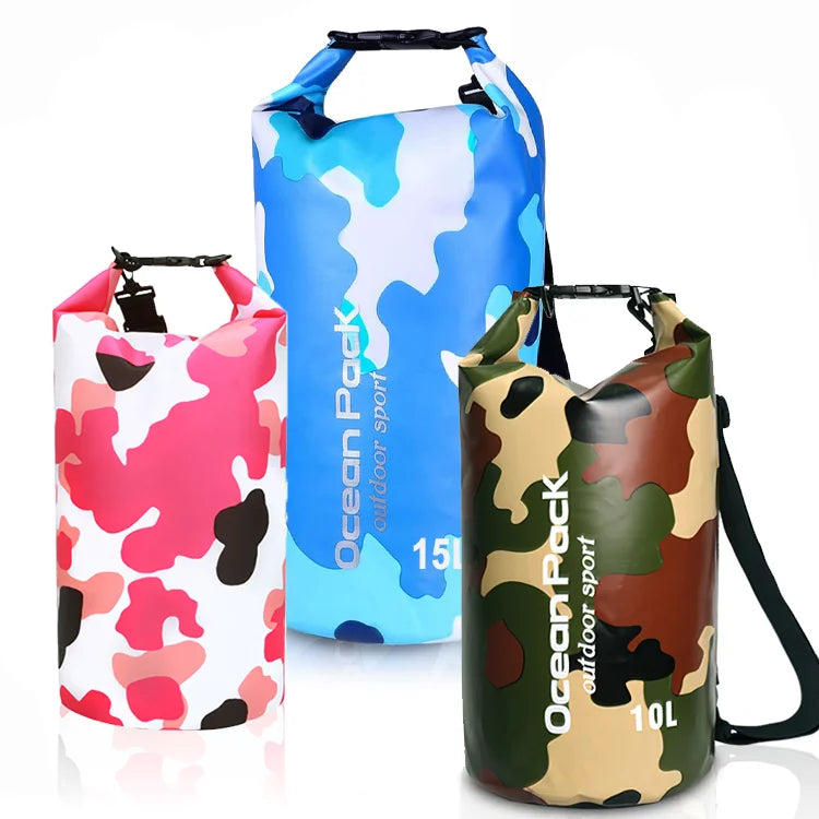 Custom Logo Camouflage Backpack 2L 5L 10L 15L 20L 30L Blue Pink PVC Double Shoulder Water Resistant Waterproof Dry Bag