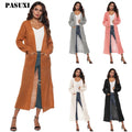 PASUXI New Winter Coats Knitted Long Sleeve Sweater Hoodie Coat Cardigan Jacket for Woman Girl Ladies