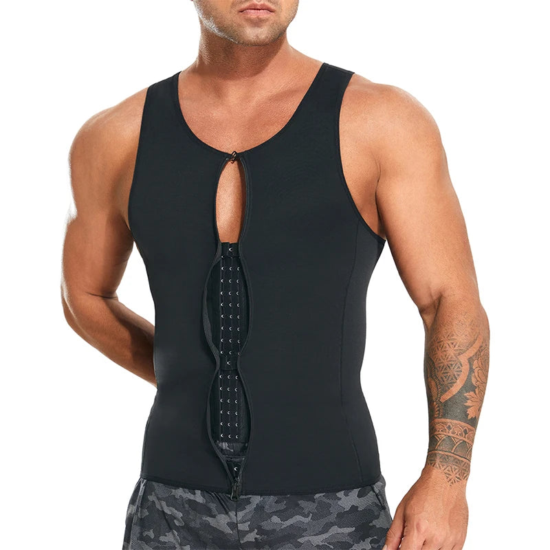 Shapewear Shirts Open Front Zipper Hook Compression Tummy Control Slimming Body Shaper for Men