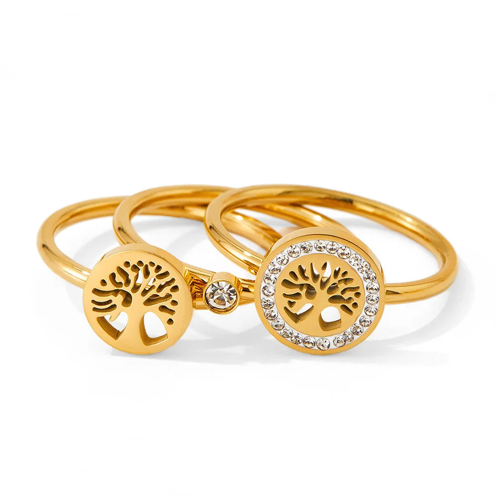 Tree of Life 3-Piece Rose Gold Plated Stainless Steel Women's Engagement Rings 2023