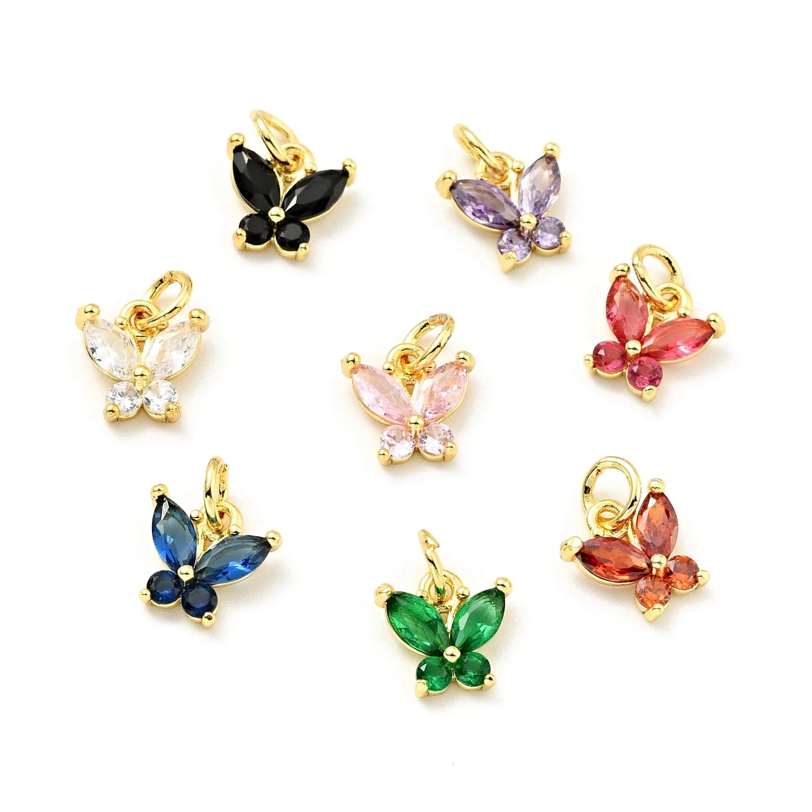 PandaHall 20 Pcs Gold Plated DIY Butterfly Pendant Exquisite Emerald Zircon Brass Jewelry Accessories for Party