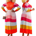 D420 Fall Two Piece Set Women Clothing Long Sleeve Pleated Print Contrast Color Skirt and Top Set for Women 2 Piece Skirt Sets
