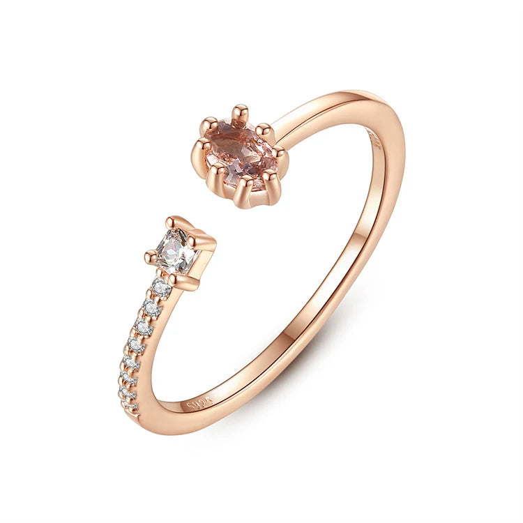 Fine Jewelry 925 Sterling Silver Diamond Gemstone Open Adjustable Rings for Women