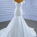 Jancember Rsm67350 Women'S Elegant and Simple One-Shoulder V-Neck Cross White Mermaid Wedding Dress