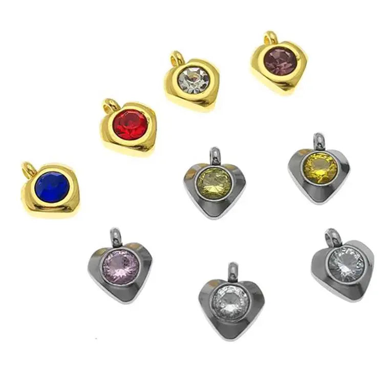 Stainless Steel Ladies Heart-shaped  Round Stone Rhinestones Bracelet Necklace Anklet Wild Diy Jewelry Small Pendant Charm