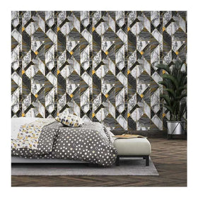 3D Black and Grey Geometric Marble Feature Wall Paper Hotel Bedroom Decorative Pvc Coated Wallpaper Living Room Wallcovering