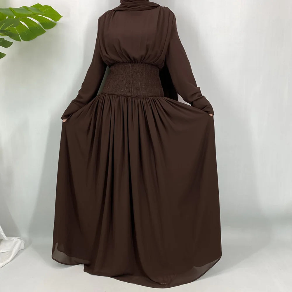 2026 Solid Color Maxi Casual Dress Modest Daily Wear Muslim Women Robe