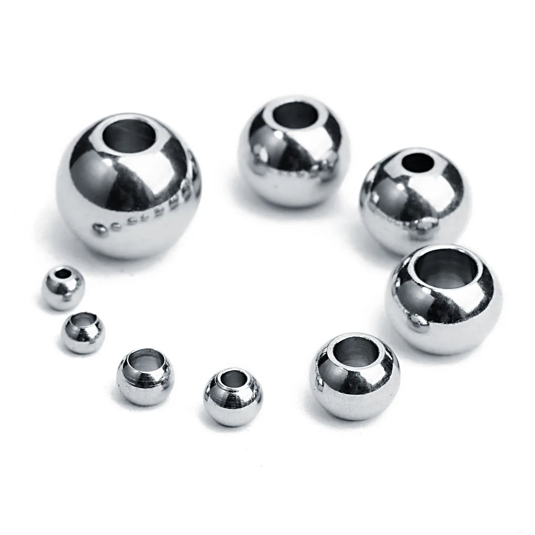 Smooth Faces 2/3/4/6/7mm Metal Round Loose Jewelry Making Findings Ball Stainless Steel Large Hole Spacer Beads for Jewelry