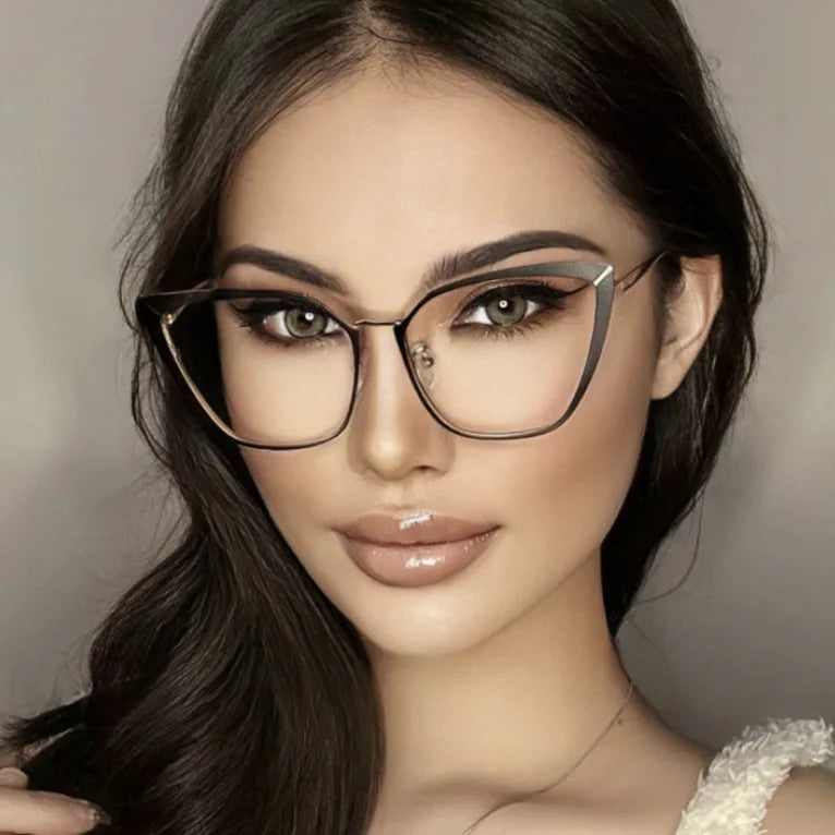 4128 Cat Eye Women Fashion Metal Clear Anti Blue Light Optical Glasses Frames Computer Eyeglasses