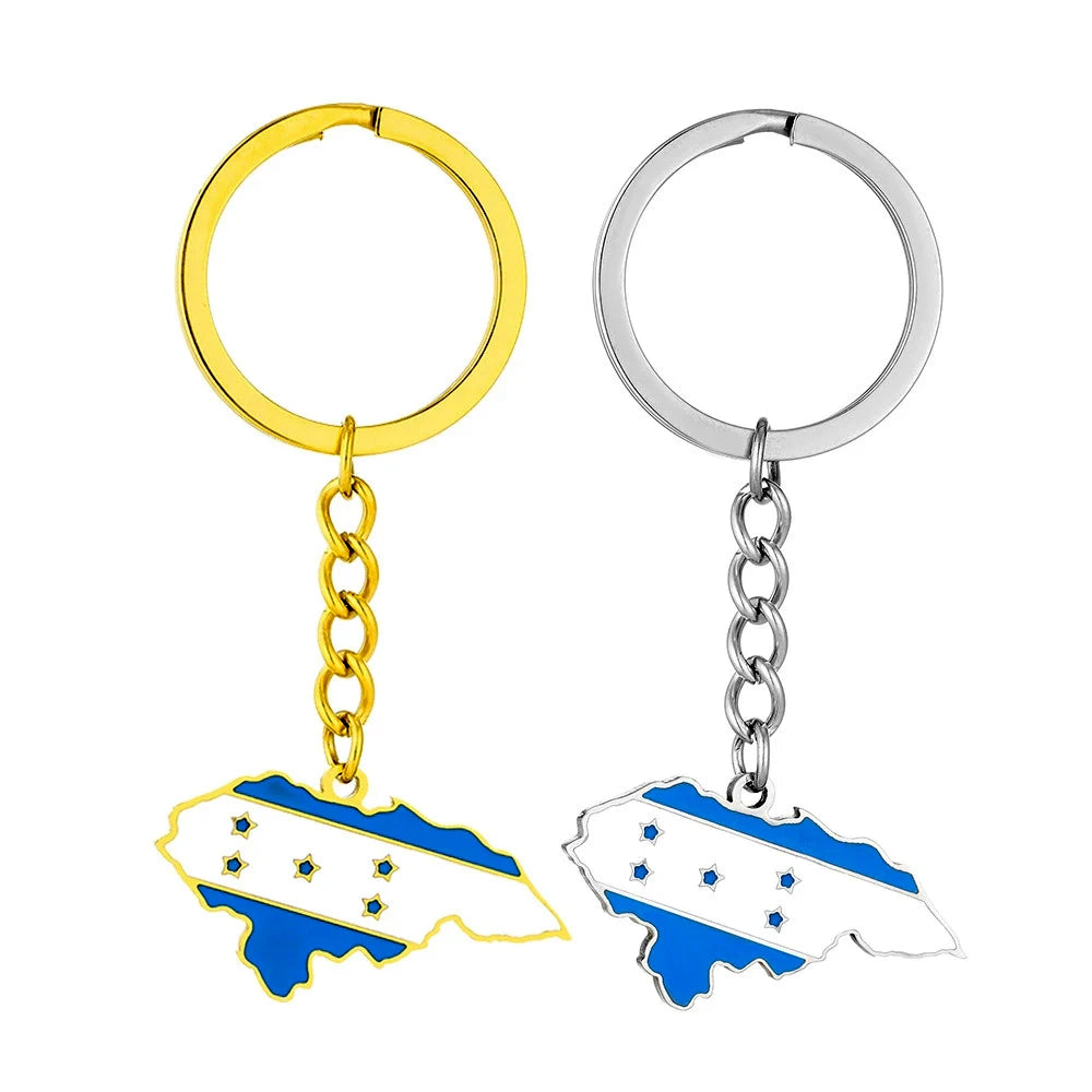 Stainless Steel Enamel Honduras Country Flag Map Charm Keychain 18K Gold Plated La Republica De Honduras Map Keyring Key Chain