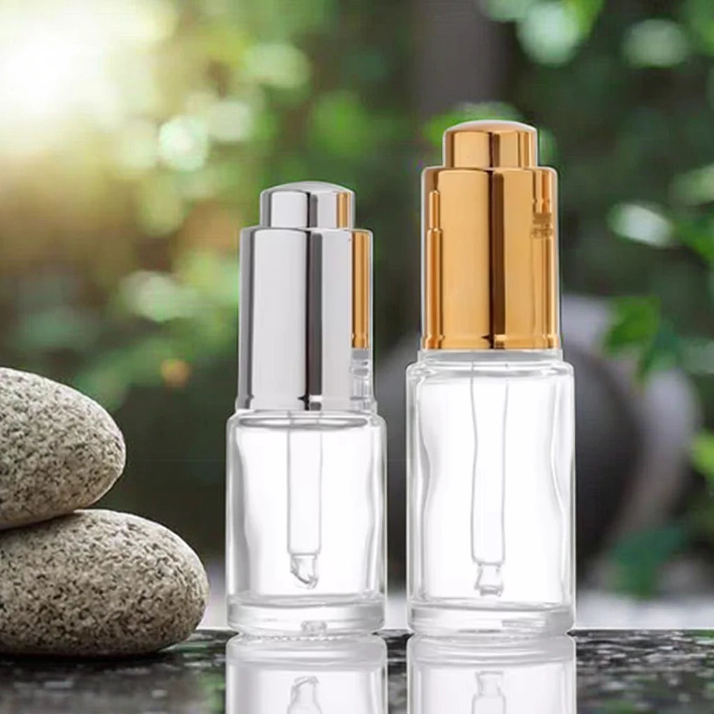 Fuyun Elegant Glass Bottle Collection for Skin Care Serum Mascara 15ml/20ml/30ml/50ml Silver Gold Clear Glass Press Push Pump